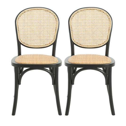 Vintage Style Dining Chairs set of 2 by HouseOfZazla with black frames and woven cane seats on Tampa Home & Garden Store