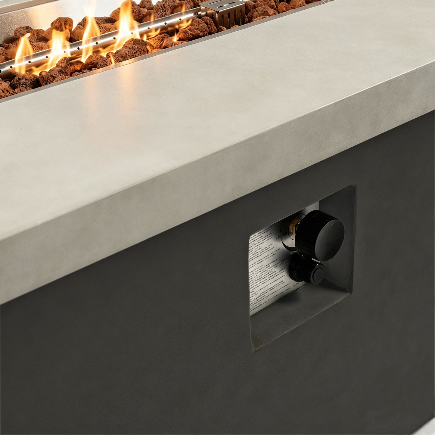 Rectangular Dark Grey Concrete Gas Fire Pit Table