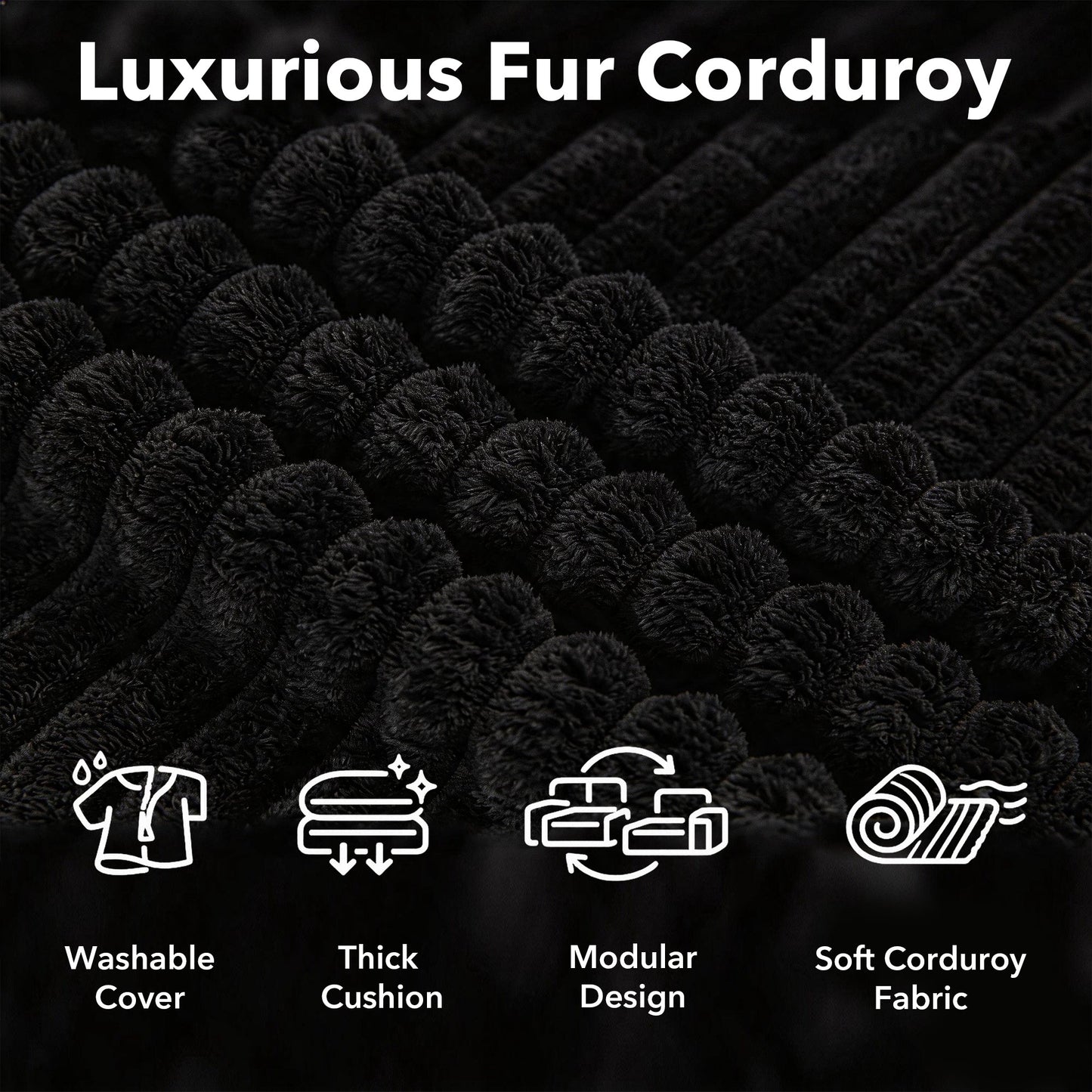 Modular Sectional Cloud Couch by HouseOfZazla in black fur corduroy with thick cushions on Tampa Home & Garden Store
