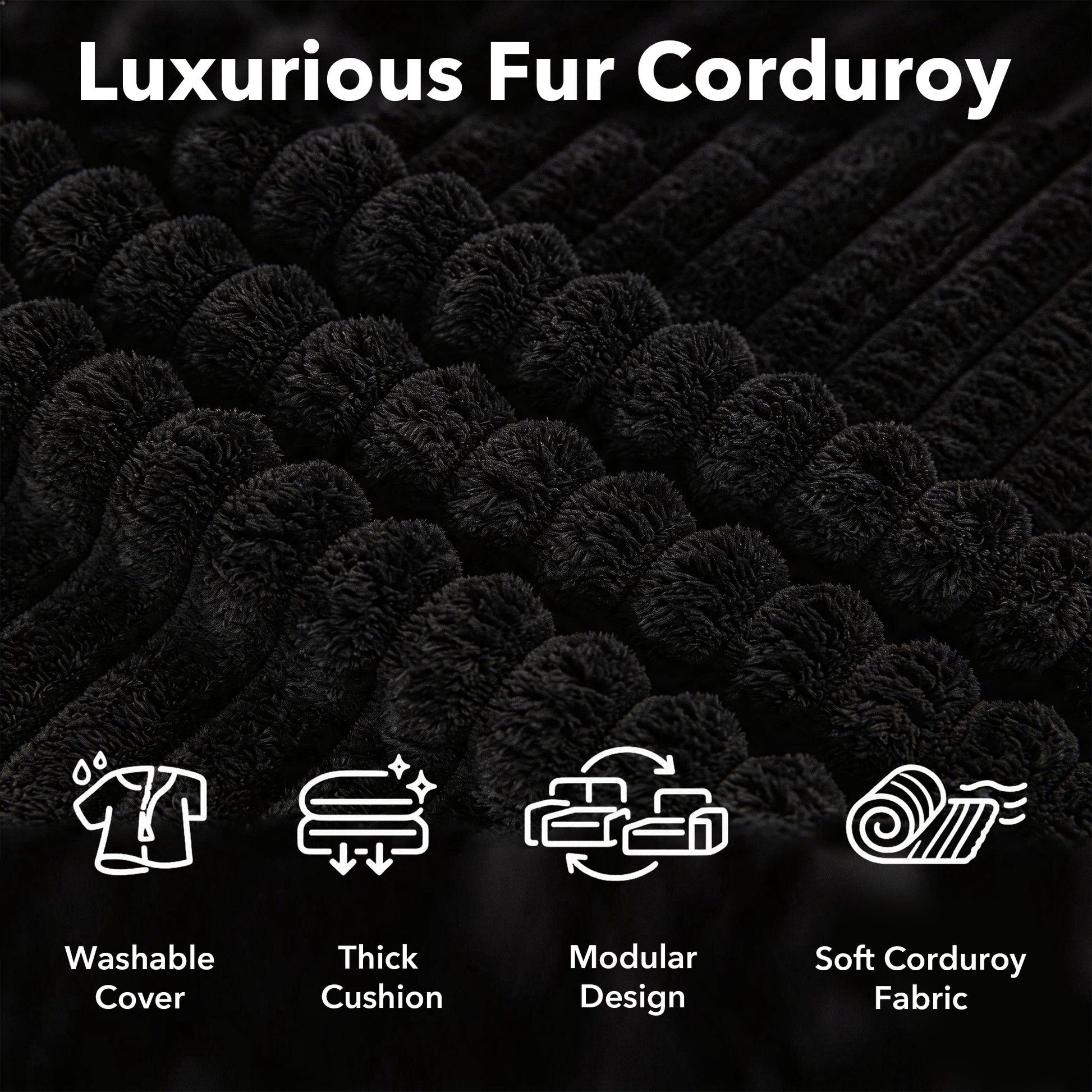 Modular Sectional Cloud Couch by HouseOfZazla in black fur corduroy with thick cushions on Tampa Home & Garden Store