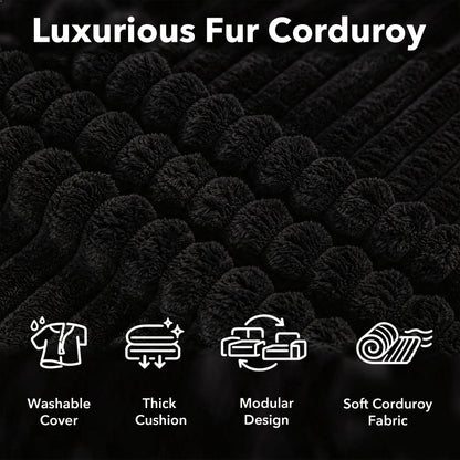 Modular Sectional Cloud Couch by HouseOfZazla in black fur corduroy with thick cushions on Tampa Home & Garden Store