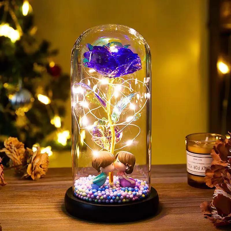 Eternal rose LED light under glass dome with blue rose and kissing figurines FLIPSTYLEZLLC on Tampa Home & Garden Store