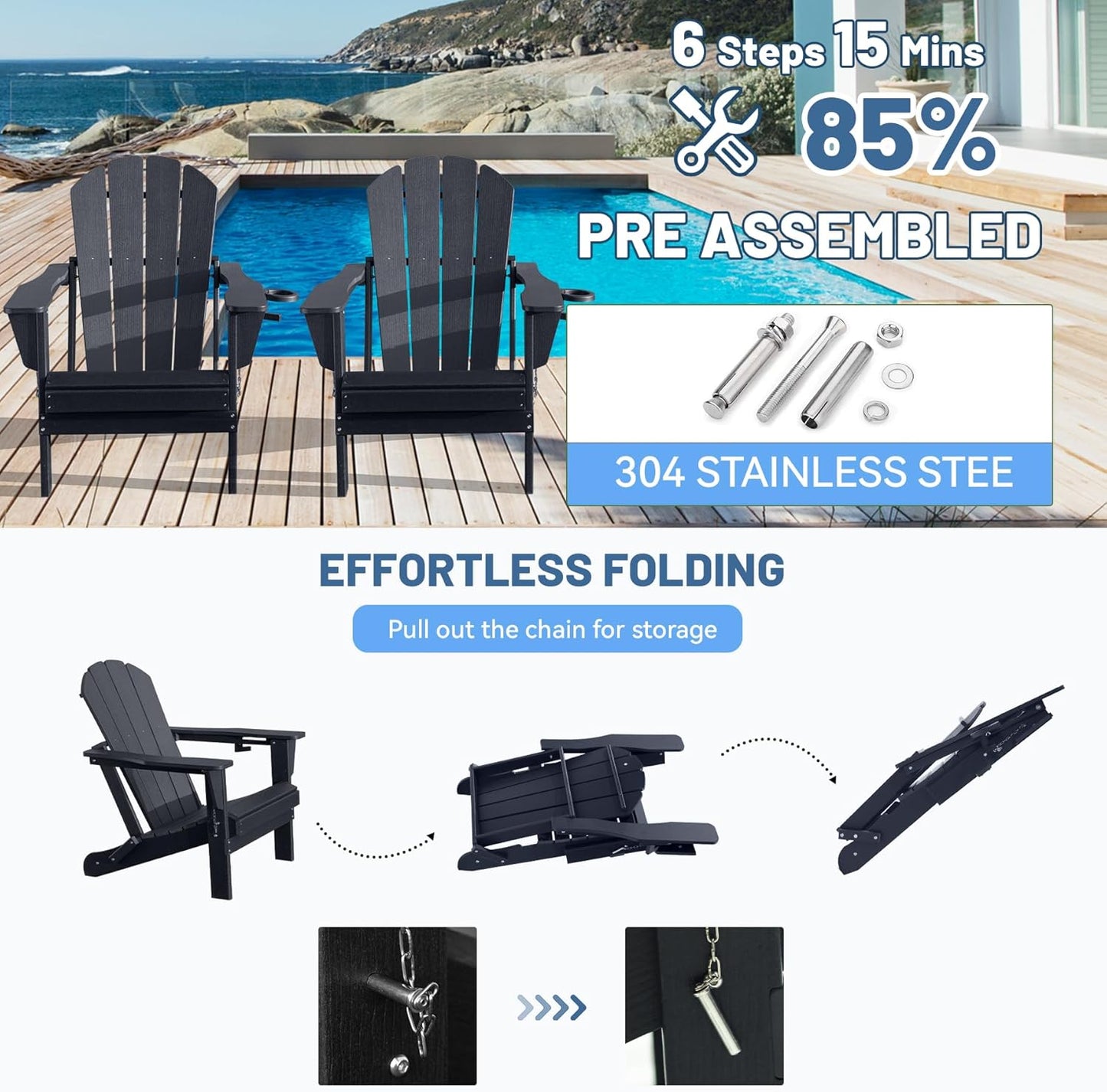 Set of Two Hdpe Folding Adirondack Garden Chairs