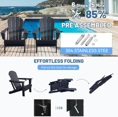 Set of Two Hdpe Folding Adirondack Garden Chairs