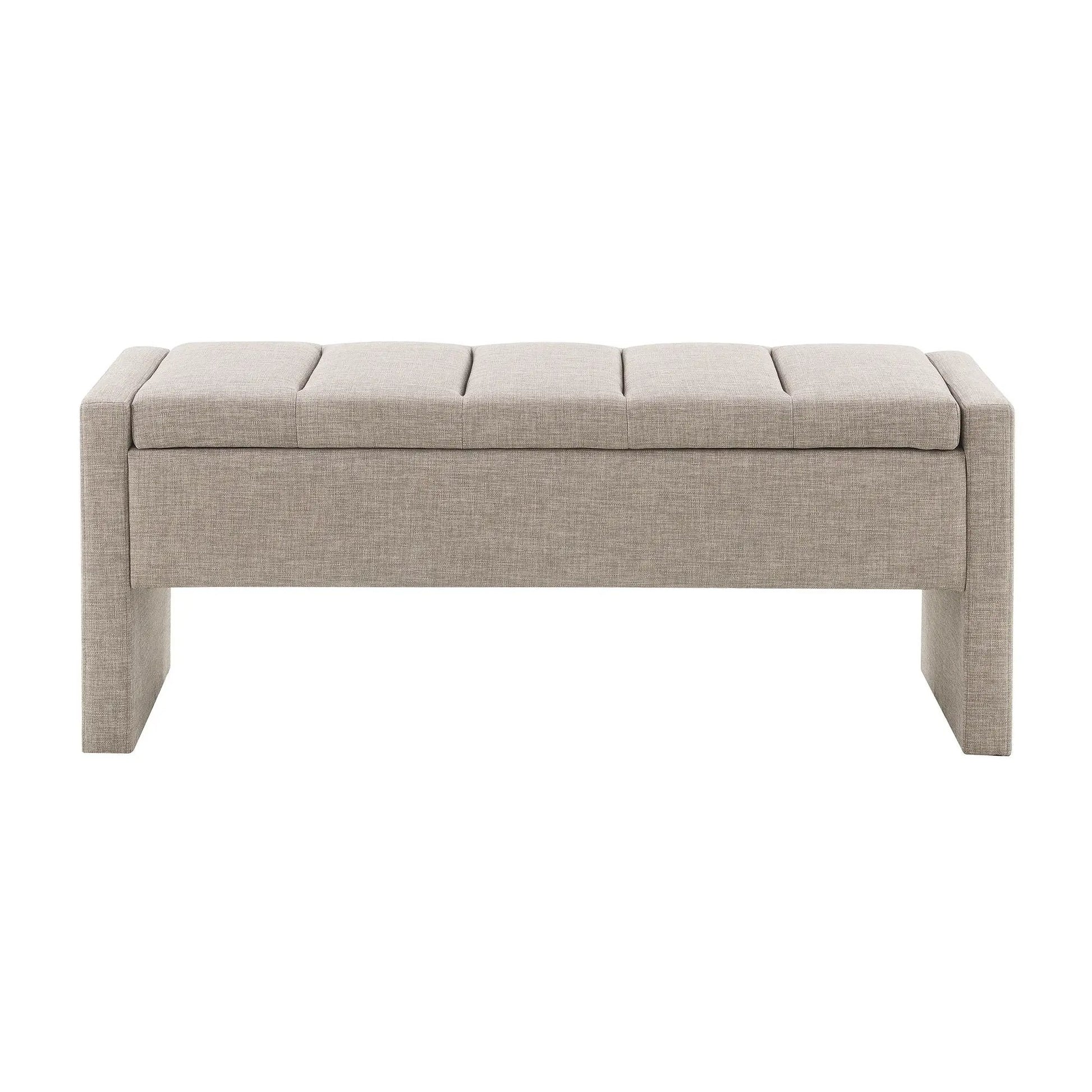 Modern upholstered bed end bench with storage in beige fabric by Unique Piece Furniture on Tampa Home & Garden Store