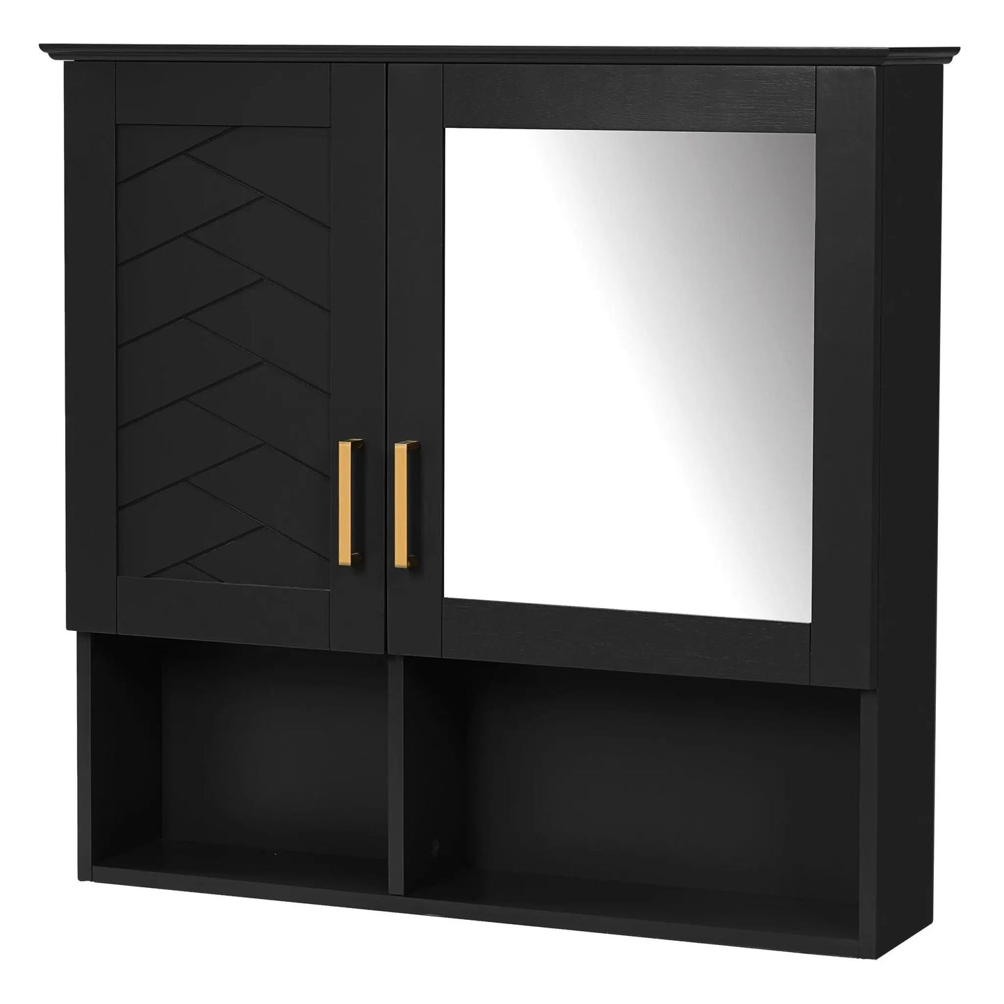 2 In 1 Wall-Mounted Medicine Cabinet with adjustable shelves, mirrored panel, gold handles on Tampa Home & Garden Store