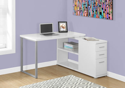 L-Shape desk with storage drawers, white finish, metal legs; includes side cabinet on Tampa Home & Garden Store