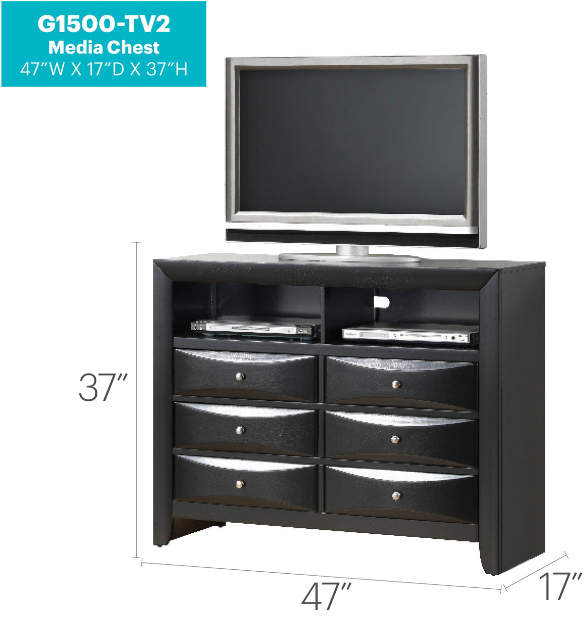 Media Chest by HouseOfZazla in black finish with modern beveled drawer fronts on Tampa Home & Garden Store
