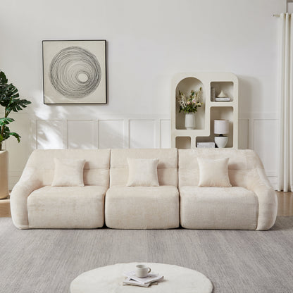 123.2-Inch Modern Luxury Curved Corner Sectional Sofa beige fabric with plush cushions on Tampa Home & Garden Store