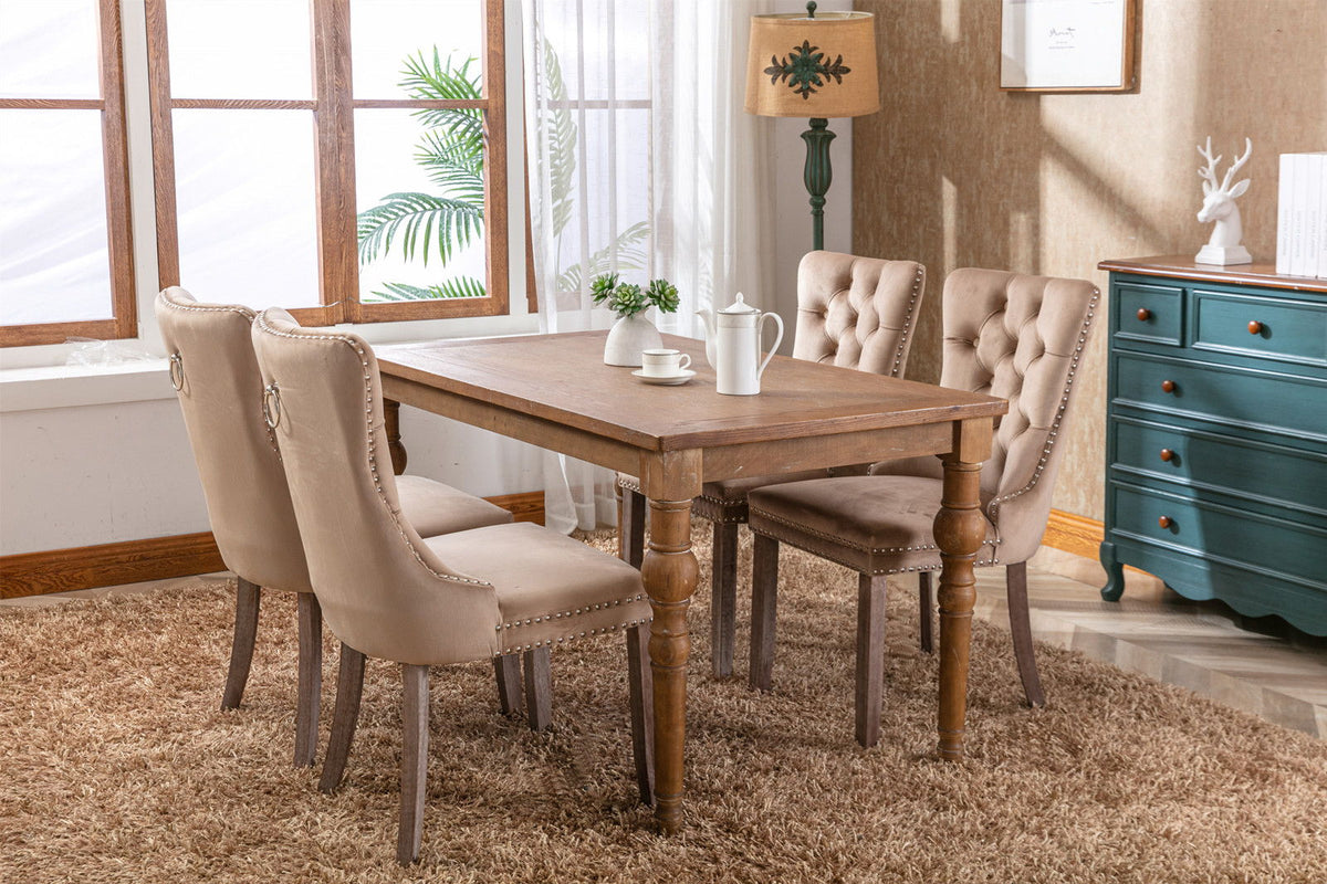 Tufted Dining Chair Set with Velvet Upholstery and Nailhead Trim in beige, HouseOfZazla 4 chairs on Tampa Home & Garden Store