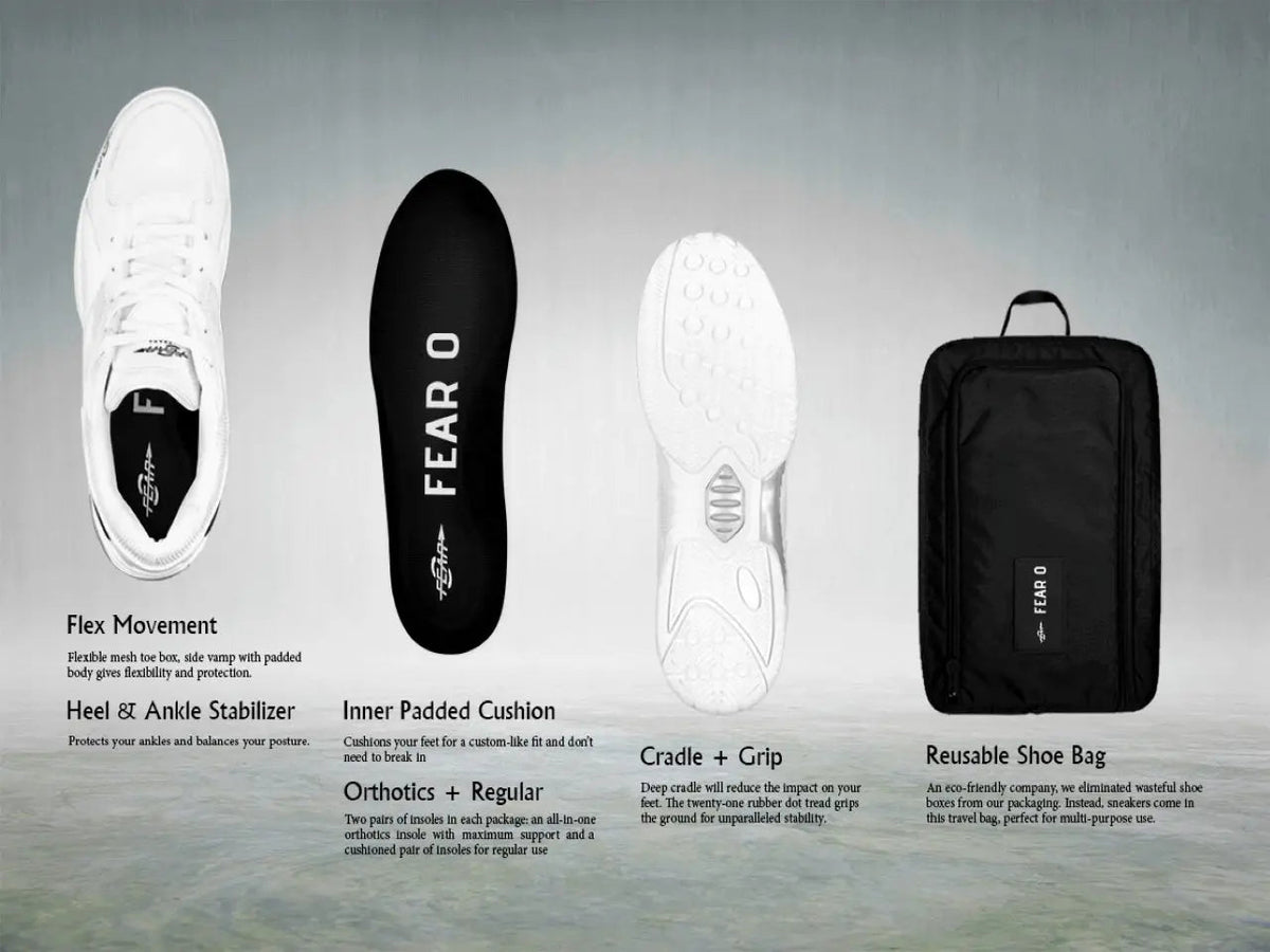 Men's white Fear0 NJ walking shoes with high arch support by Mercantile Mountain on Tampa Home & Garden Store