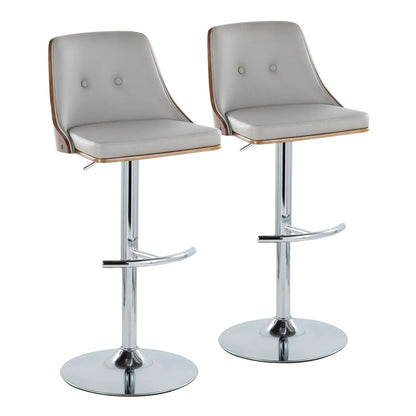 Gianna adjustable swivel barstool pair in gray with wood trim chrome bases on Tampa Home & Garden Store