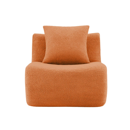 Orange Teddy Fabric Armless Sofa and Pillow Cushions