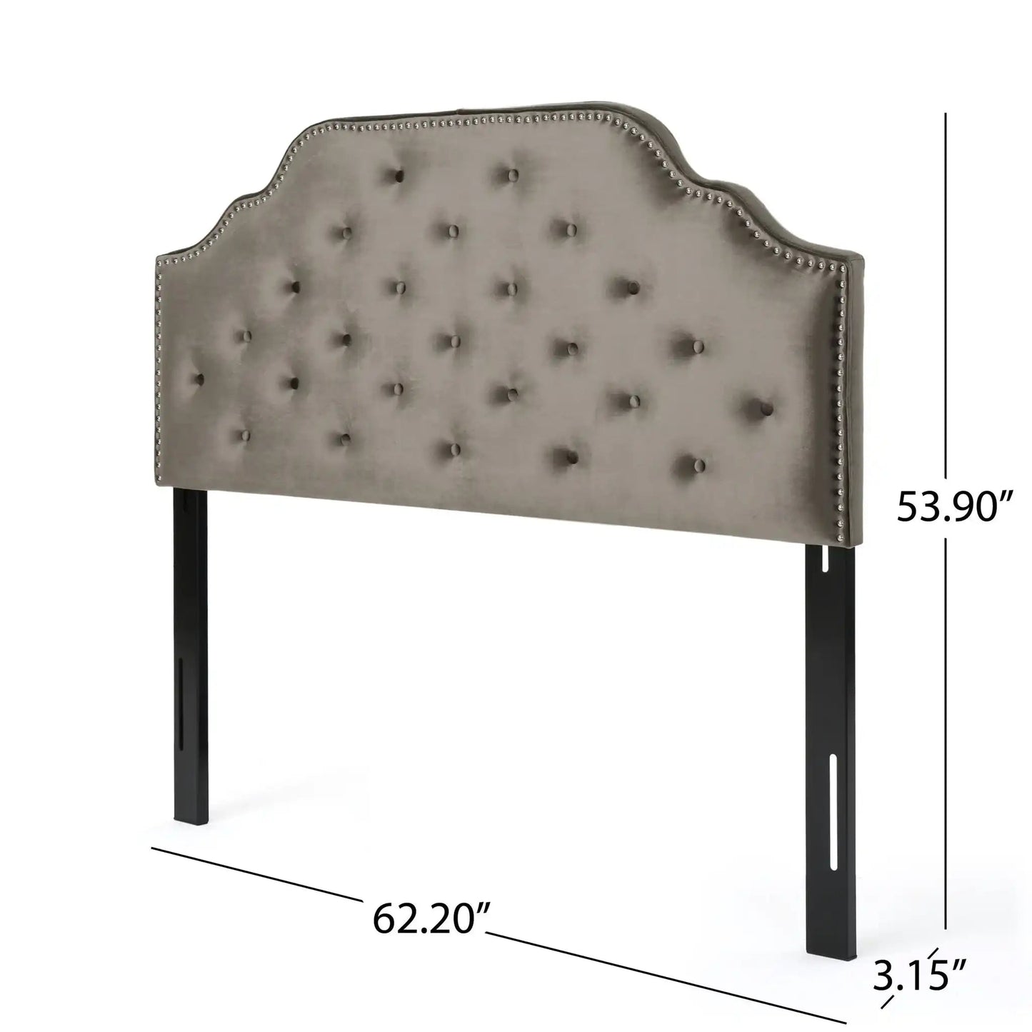 Luella Button Tufted Upholstered Headboard gray velvet with silver nailhead trim HouseOfZazla on Tampa Home & Garden Store