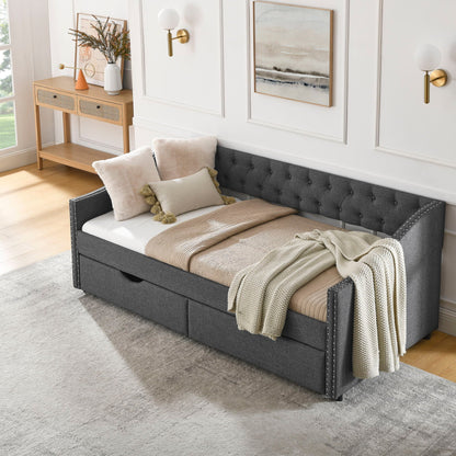Upholstered Tufted Daybed with Storage Drawers