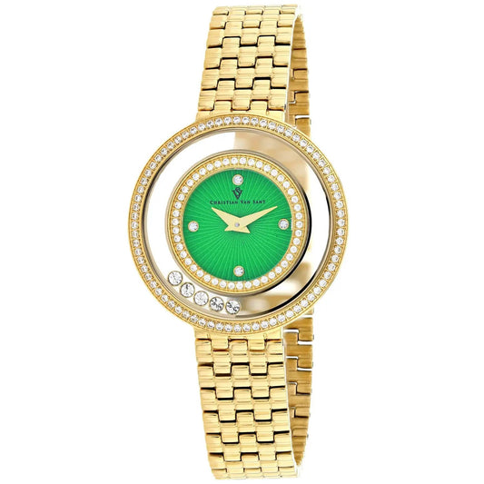 Christian Van Sant Gracieuse women's watch gold-tone with green dial and crystal bezel on Tampa Home & Garden Store