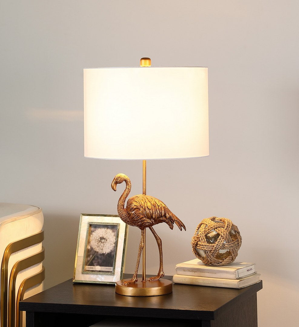 26in matte gold flamingo resin table lamp with white shade by HouseOfZazla on Tampa Home & Garden Store
