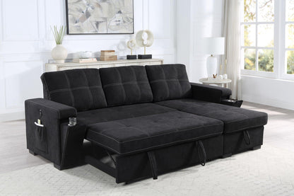 Toby black woven fabric reversible sleeper sectional with storage chaise and cup holder on Tampa Home & Garden Store