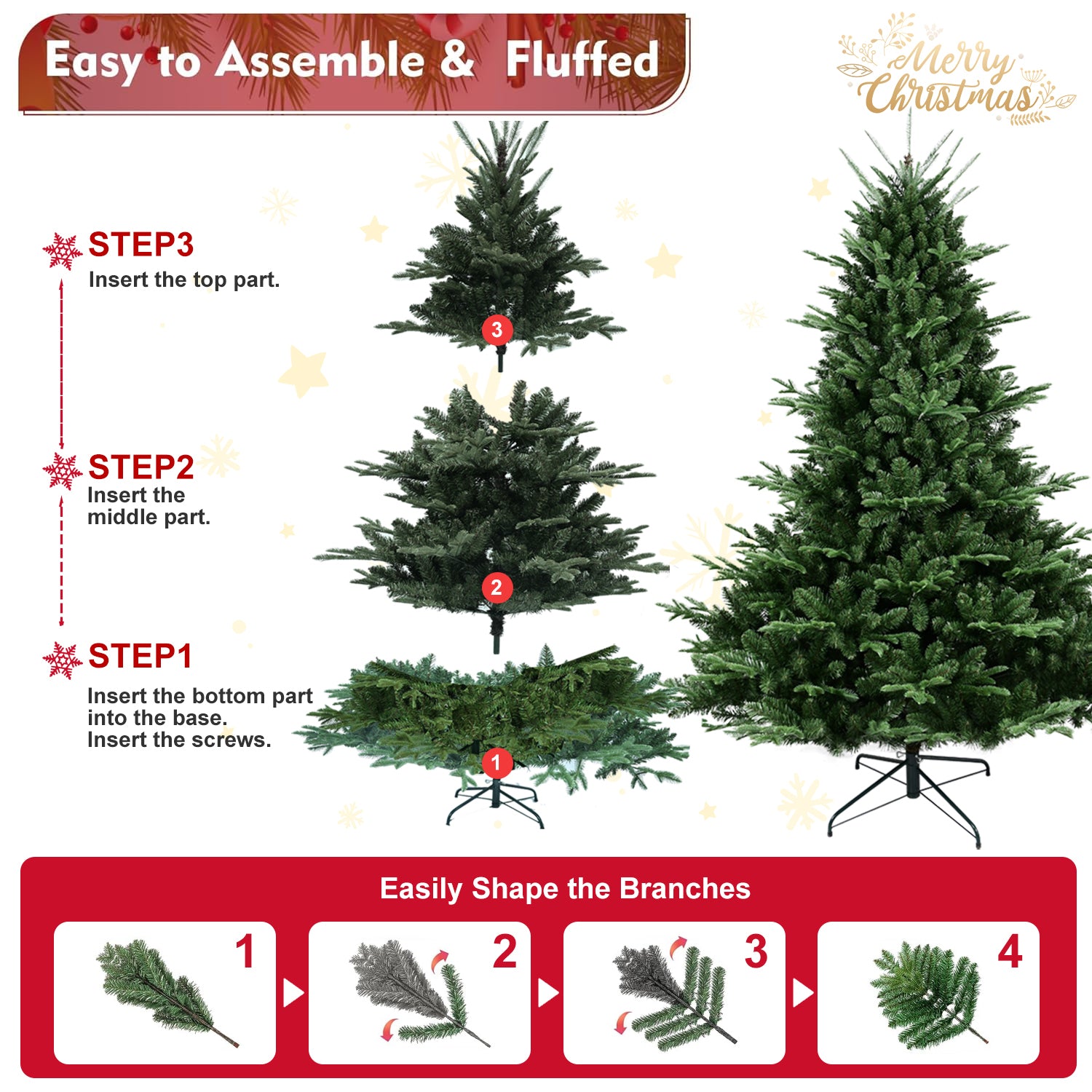 Full-Shaped 6 ft Christmas Tree by HouseOfZazla with 1673 PE/PVC tips, easy to assemble on Tampa Home & Garden Store