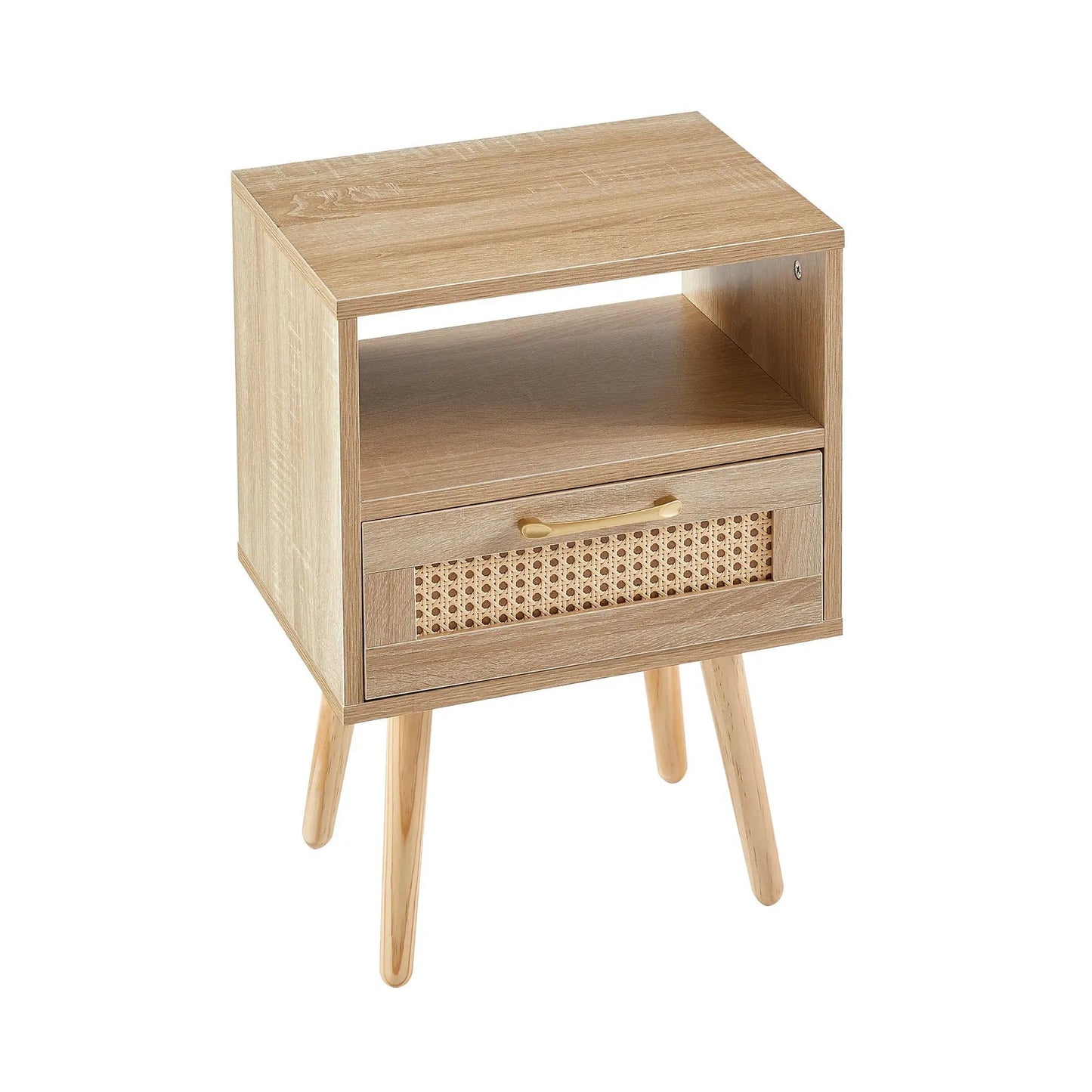 15.75in rattan end table with drawer and solid wood legs, modern accent nightstand on Tampa Home & Garden Store