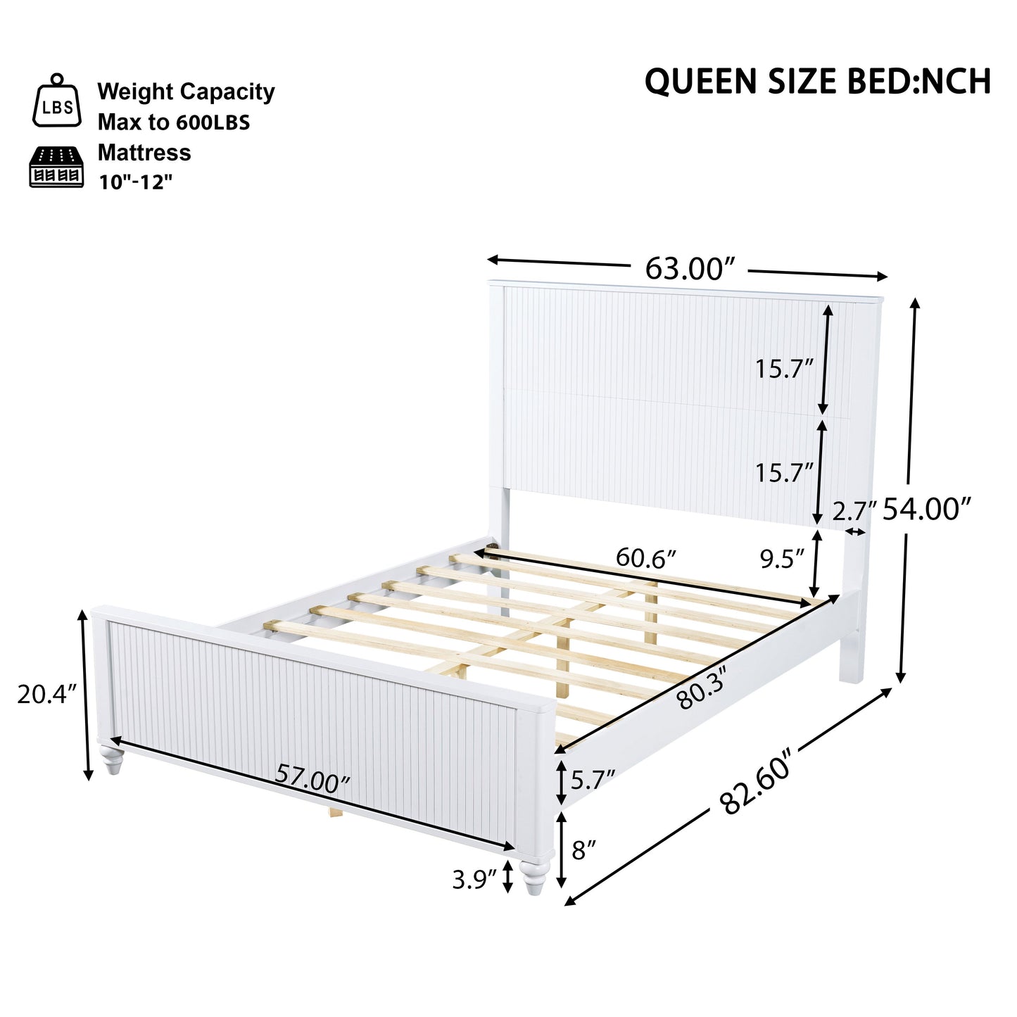 Solid White Queen Bed Frame and Wooden Board