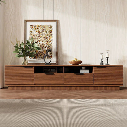 TV Stand, Entertainment Center in walnut wood with deep drawers and cable management on Tampa Home & Garden Store