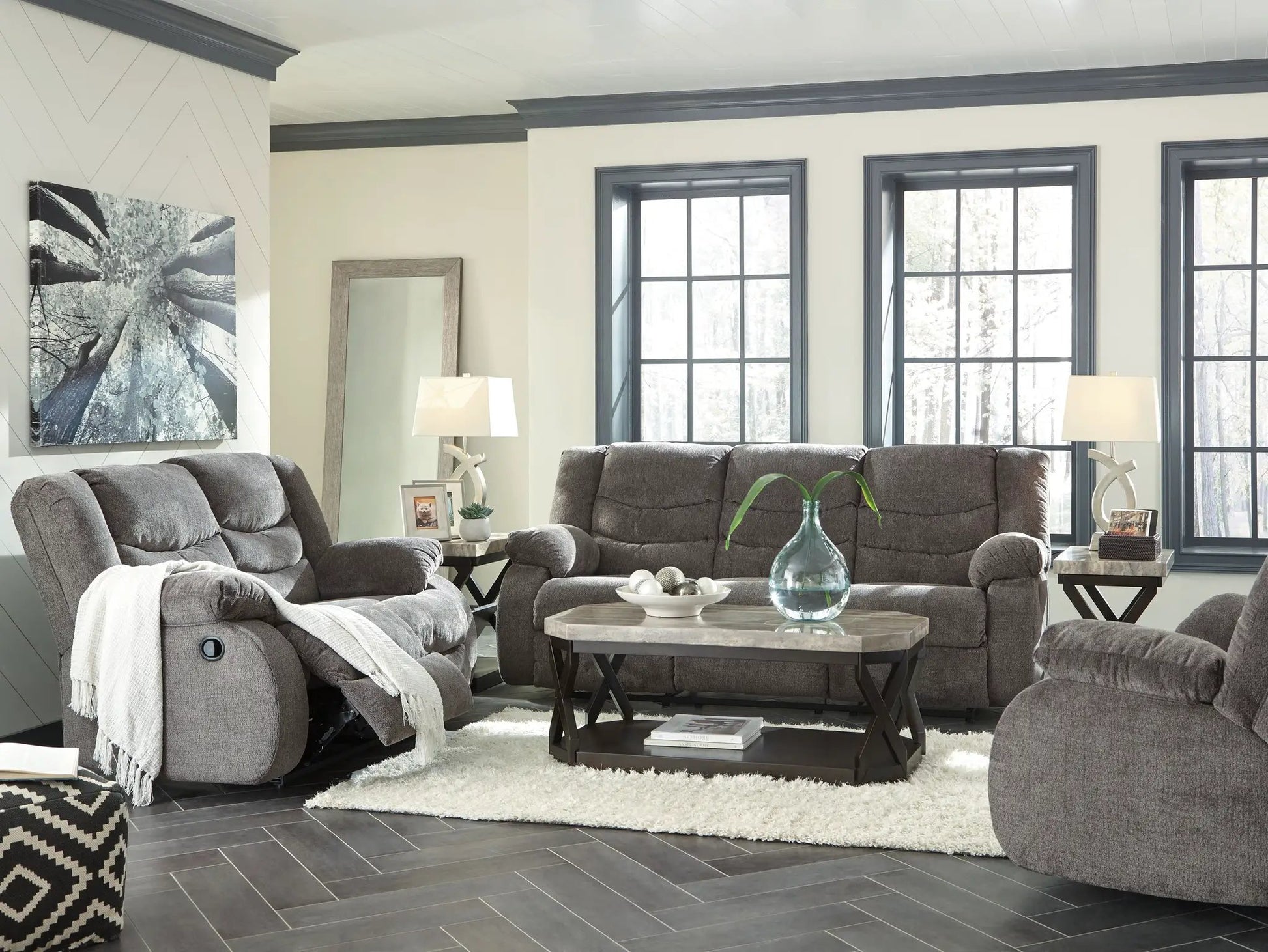 Tulen Reclining Sofa set of 3 by Unique Piece Furniture in gray fabric for living room on Tampa Home & Garden Store