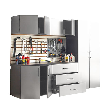 Garage storage cabinet set by HouseOfZazla in metallic gray with soft closing drawers on Tampa Home & Garden Store