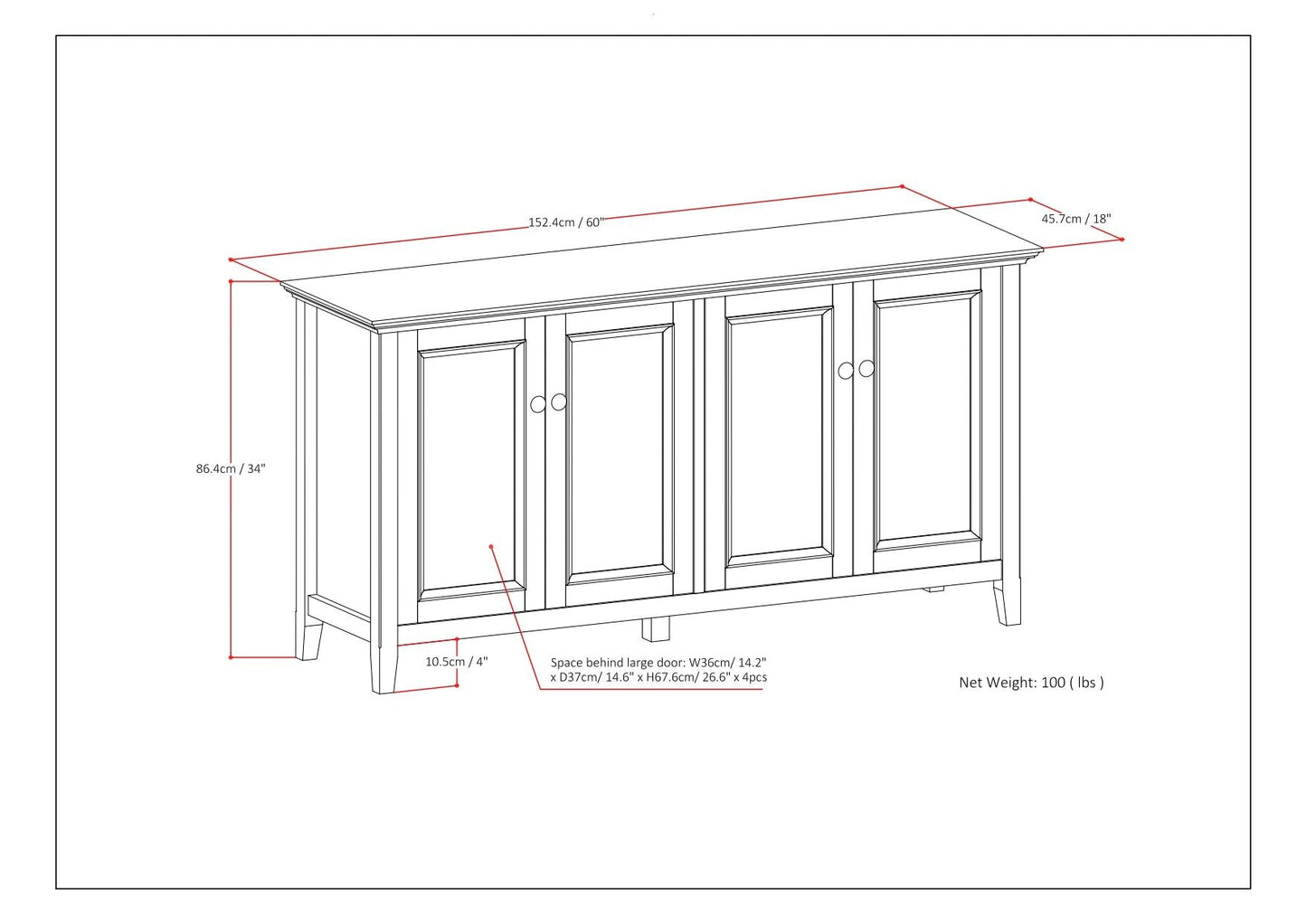 Amherst 4 Door Storage Cabinet, HouseOfZazla accent cabinet with paneled doors on Tampa Home & Garden Store