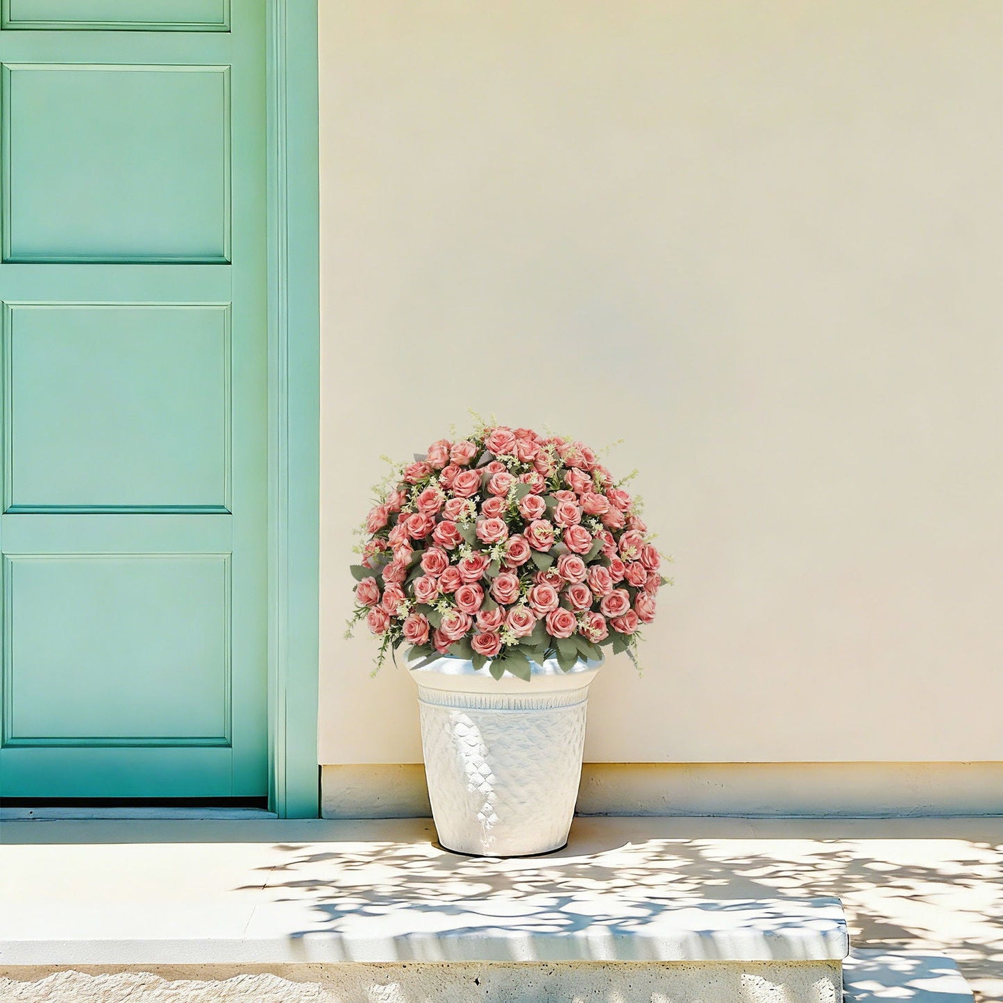 Indoor and Outdoor Silk Rose in a Cement Pot