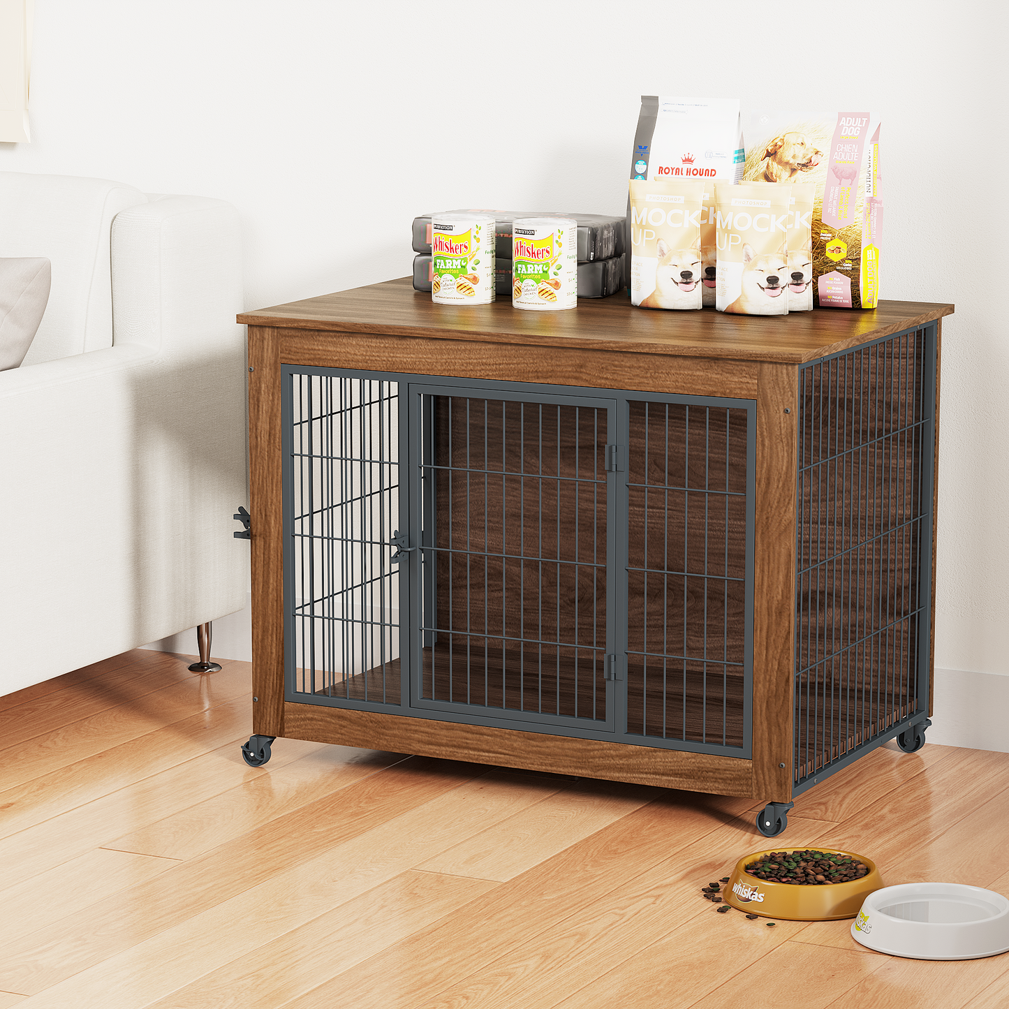 38.6in dog crate furniture with wheels for small dogs, frame, casters by HouseOfZazla on Tampa Home & Garden Store