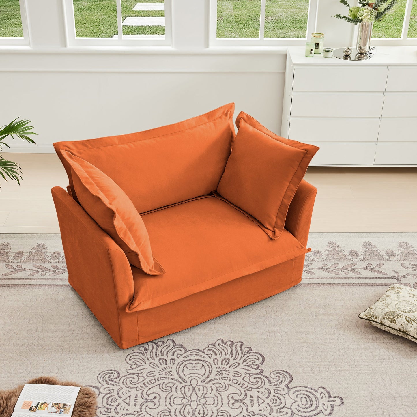 Slip-Covered Armchair with Cushions, orange fabric, HouseOfZazla on Tampa Home & Garden Store