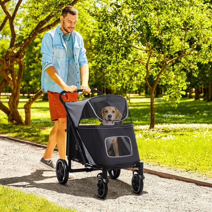 PawHut foldable dog stroller for medium to large dogs and cats, black mesh carrier on Tampa Home & Garden Store