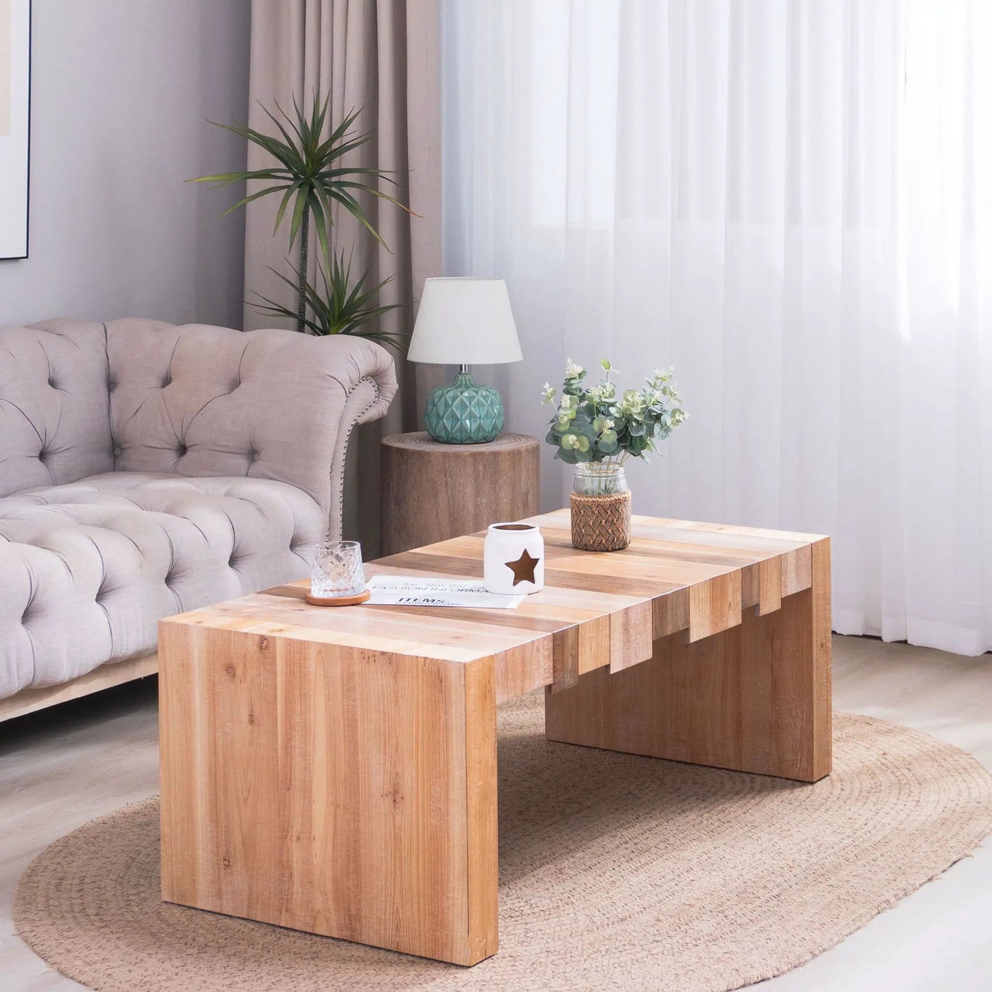 Modern Rustic Table with Sculpted Block Design
