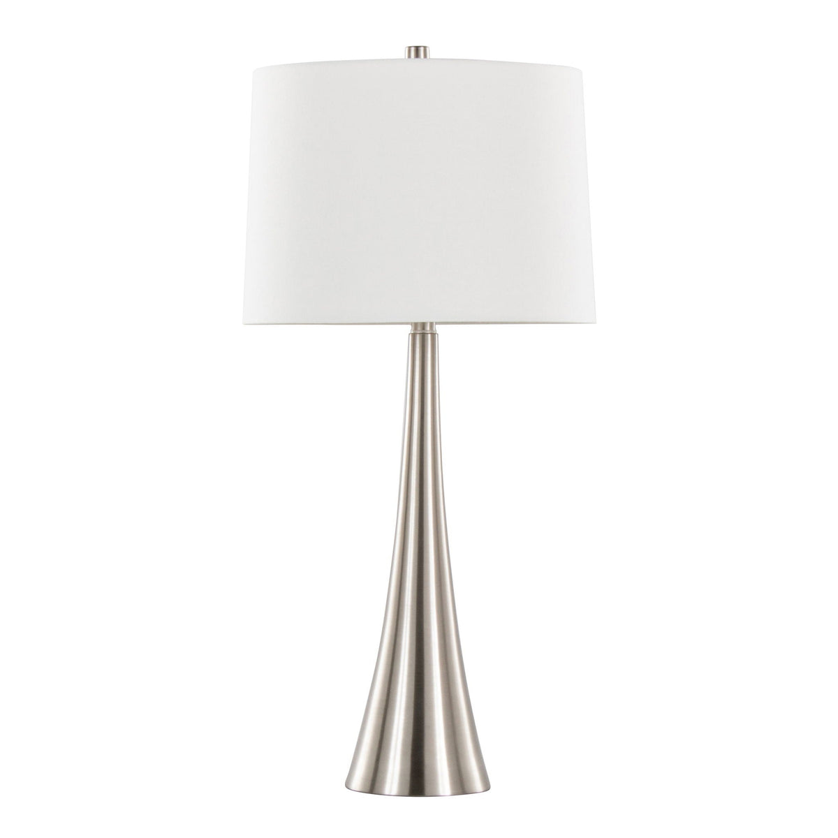 Diana contemporary table lamp with white drum shade and brushed nickel base on Tampa Home & Garden Store