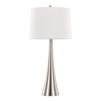 Diana contemporary table lamp with white drum shade and brushed nickel base on Tampa Home & Garden Store