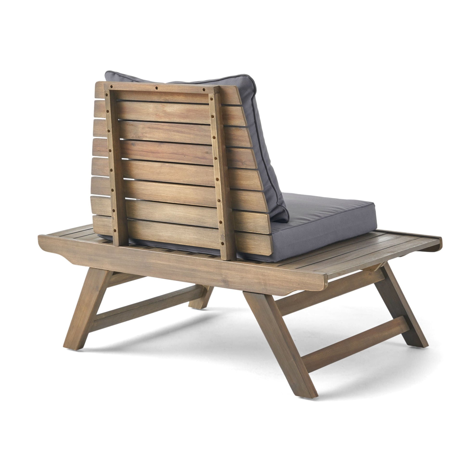 Sedona Outdoor Club Chair armless, wooden slats with gray cushion, HouseOfZazla outdoor chair on Tampa Home & Garden Store
