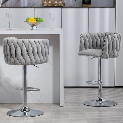 360 Degree Swivel Bar Stools gray with woven back and footrest, chrome base for island set of 2 on Tampa Home & Garden Store