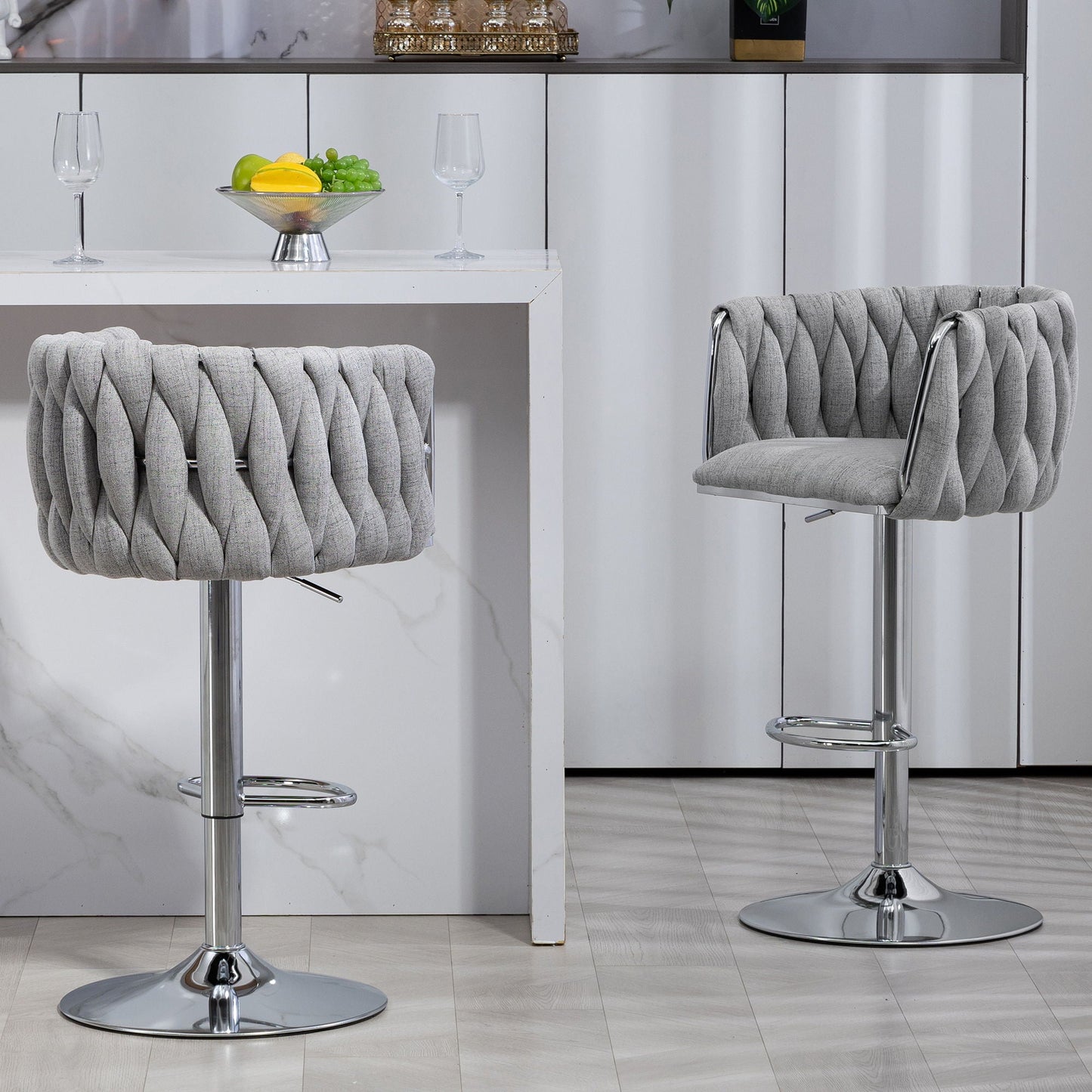 360 Swivel Counter Stools With a Woven Back