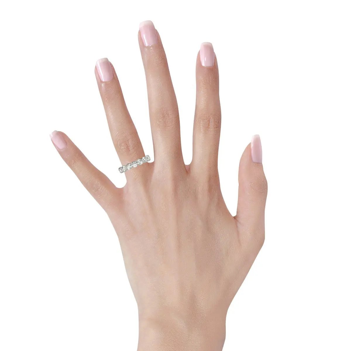 Round cut lab grown diamond eternity ring in 14k white gold, 4 cttw FG/VS2 on Tampa Home & Garden Store