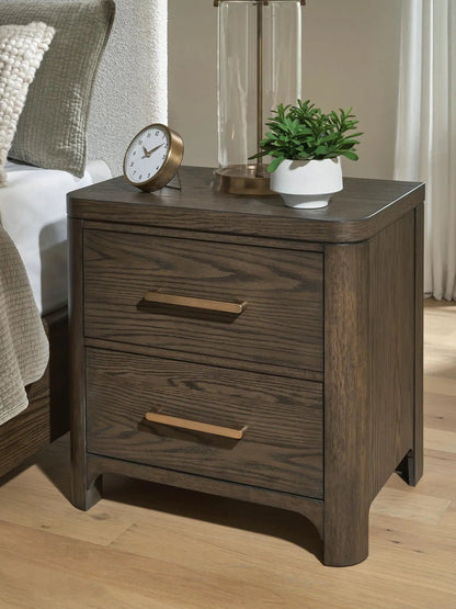 Radkin Two Drawer Night Stand Burnished Brown