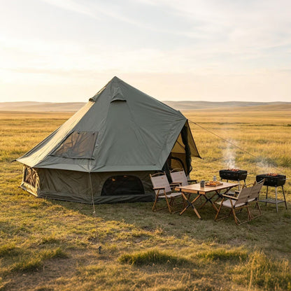 GemGear Oxford Bell Tent 13.1ft with stove jack, gray family camping tent at a spacious campsite on Tampa Home & Garden Store