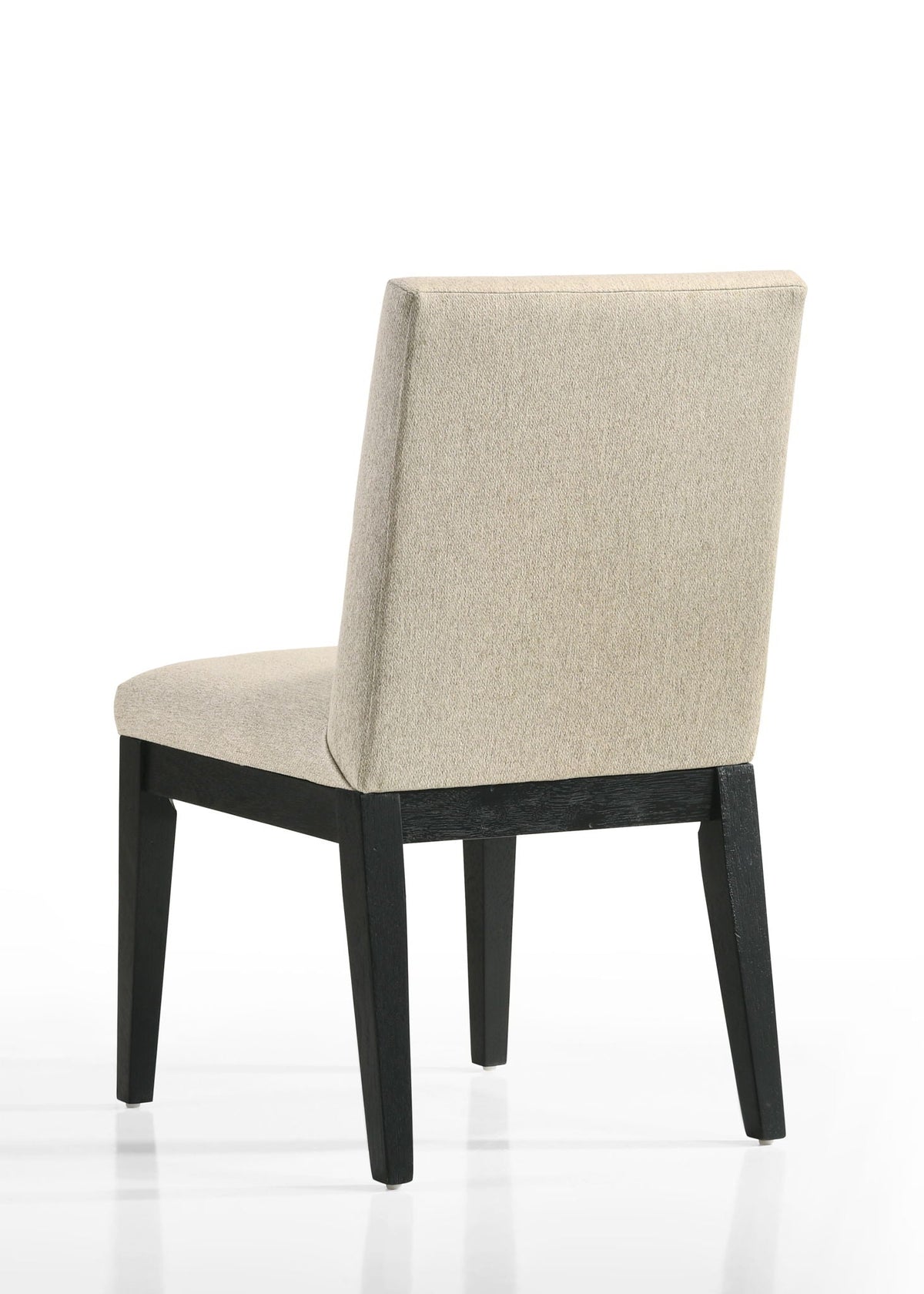 Contemporary beige fabric dining chair with black wooden legs on Tampa Home & Garden Store