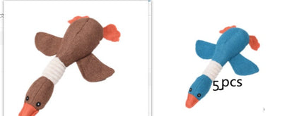 Dayan plush dog toy set in brown and blue with orange beak, squeaky pet sound toys 2-pack on Tampa Home & Garden Store