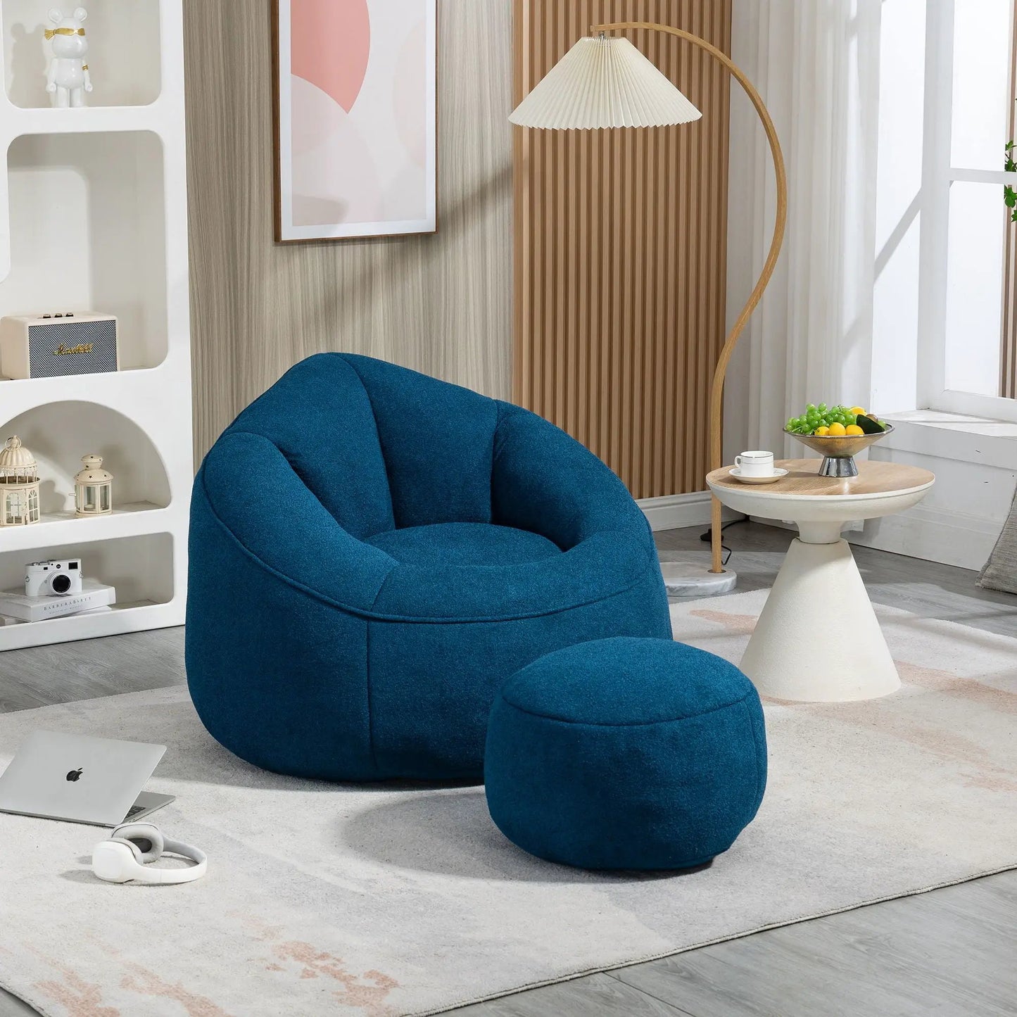 Bedding Bean Bag Sofa Chair with footrest, blue high-pressure foam, two-piece set on Tampa Home & Garden Store
