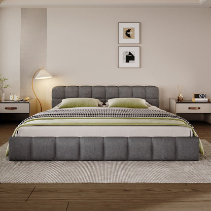 Elegant Upholstered Bed in grey fabric with checkerboard throw by HouseOfZazla on Tampa Home & Garden Store