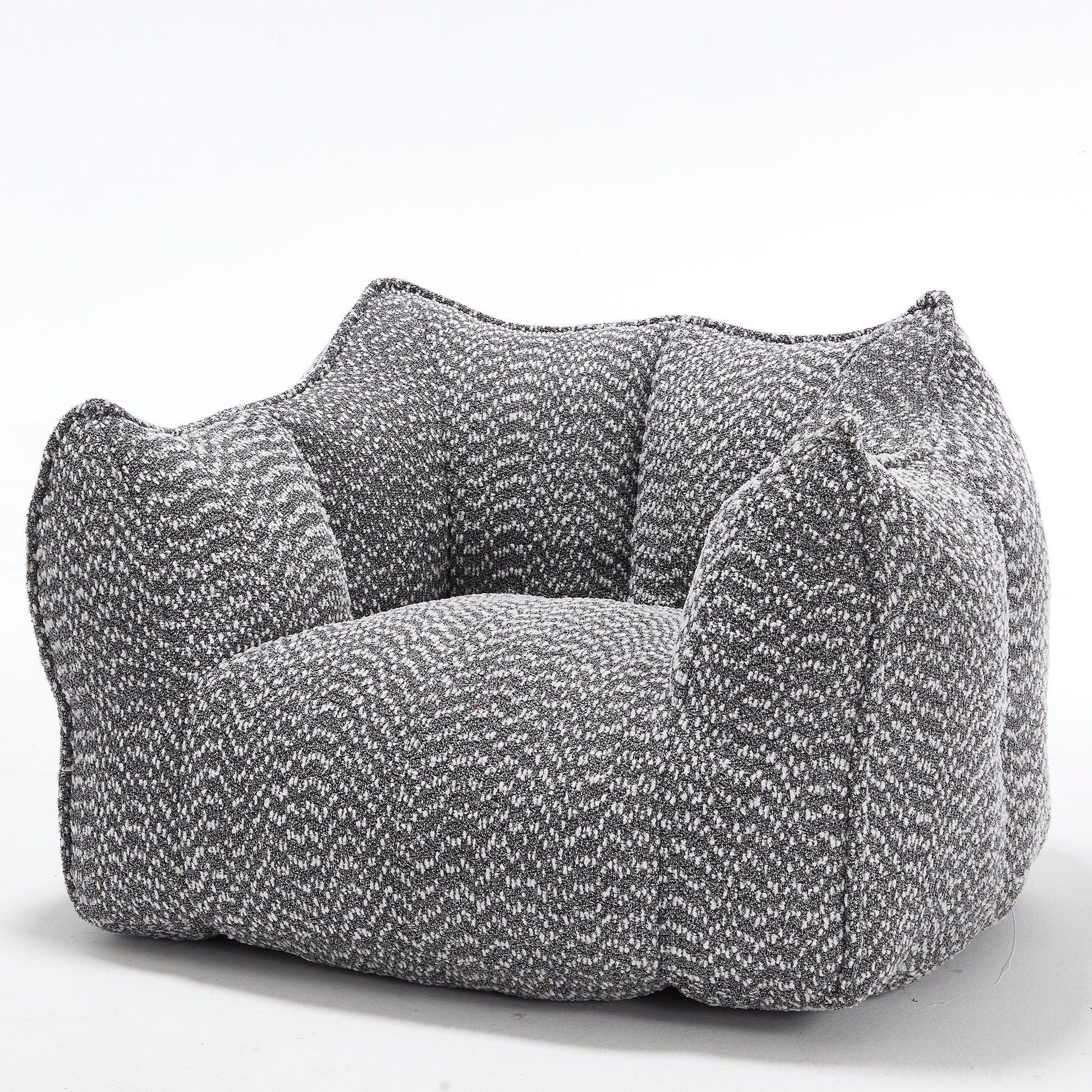 Gray chenille arm chair with highly resilient foam cushions and curved silhouette on Tampa Home & Garden Store