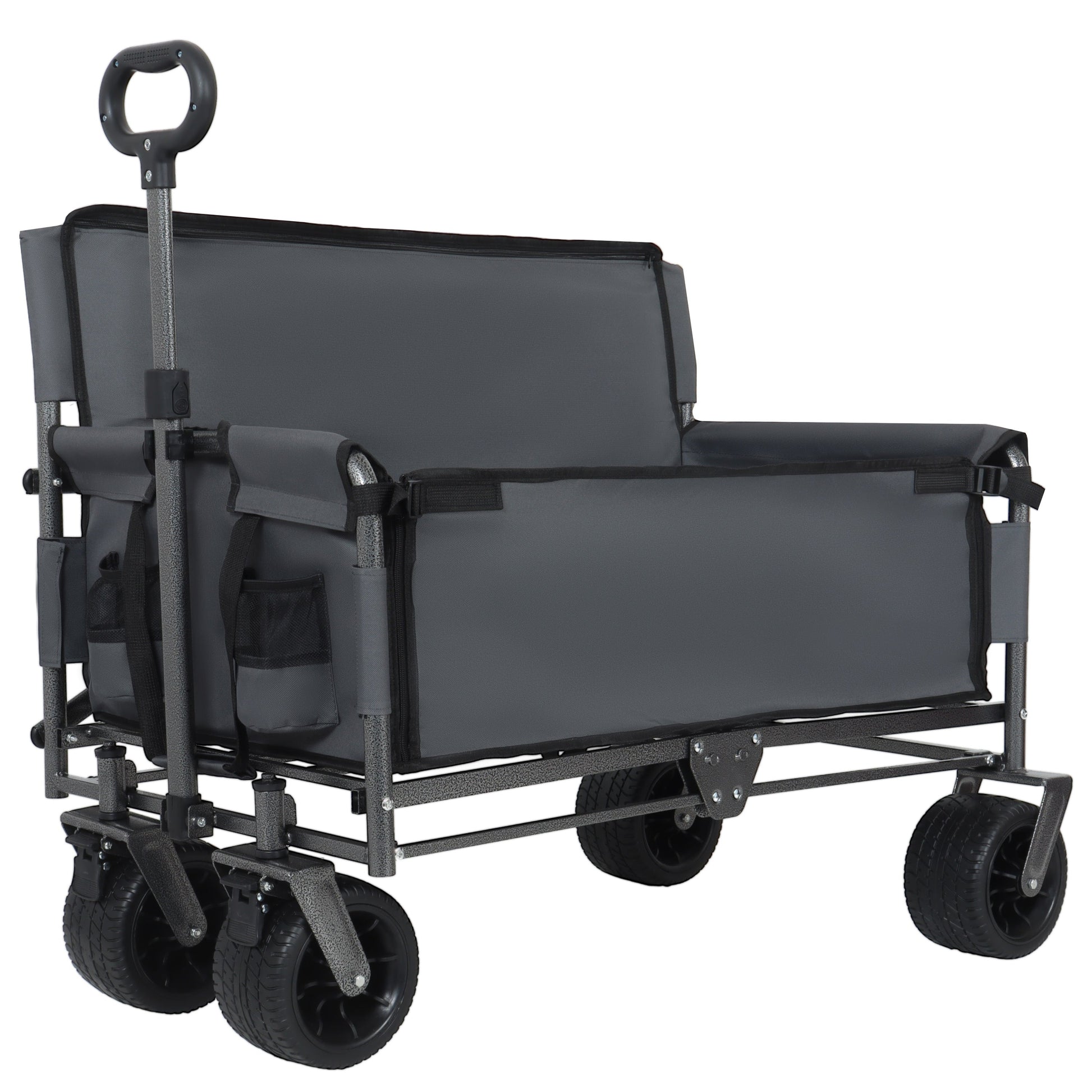 3-in-1 Folding Wagon Cart with Bench Seat & Storage gray wagon with black frame wheels on Tampa Home & Garden Store