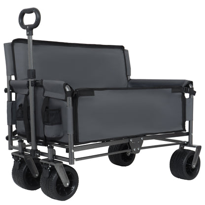 3-in-1 Folding Wagon Cart with Bench Seat & Storage gray wagon with black frame wheels on Tampa Home & Garden Store