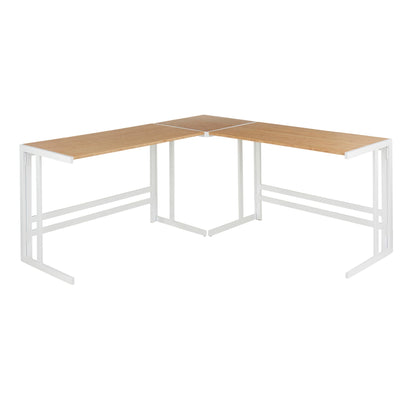 Industrial two-piece L-shaped corner desk with bamboo top in natural color on white frame on Tampa Home & Garden Store